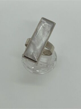 Vtg 925 Sterling Silver Pearlescent Enamel Modernist Adjustable Statement Ring